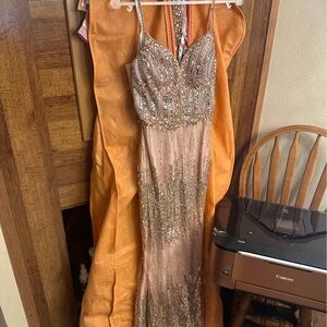 Jovani Gold and Cream Sequin Prom Dress